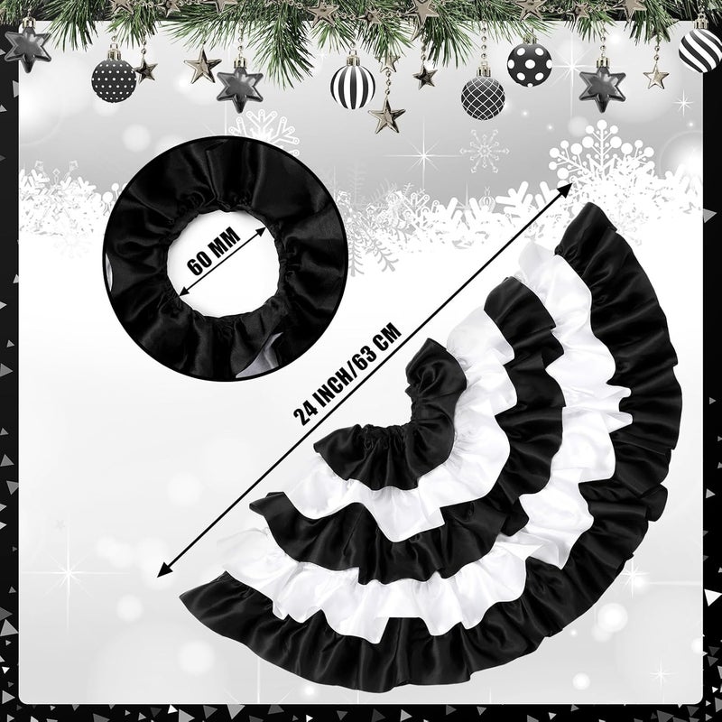 Civaner Civaner Black and White Christmas Tree Skirt 24 Inch Ruffle Tree Skirt Fluffy Xmas Tree Mat Farmhouse Christmas Ornaments for Holiday Party Mnini Xmas Tree Decoration - Image 3