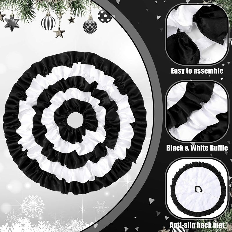 Civaner Civaner Black and White Christmas Tree Skirt 24 Inch Ruffle Tree Skirt Fluffy Xmas Tree Mat Farmhouse Christmas Ornaments for Holiday Party Mnini Xmas Tree Decoration - Image 4