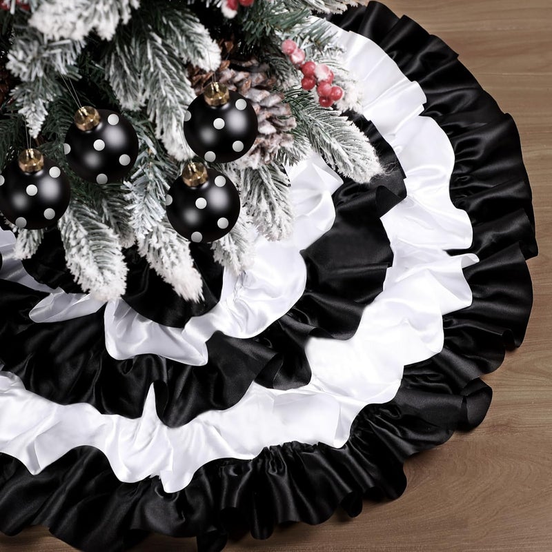 Civaner Civaner Black and White Christmas Tree Skirt 24 Inch Ruffle Tree Skirt Fluffy Xmas Tree Mat Farmhouse Christmas Ornaments for Holiday Party Mnini Xmas Tree Decoration - Image 1