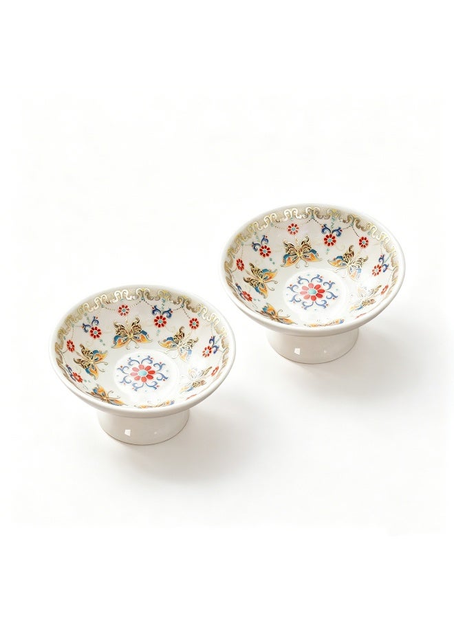 Nailuck 2PCS White Ceramic Date Bowl With Elegant Gold Trim, Sturdy Bowl For Dates Nuts Candy, Dishwasher & Freezer Safe - Image 1