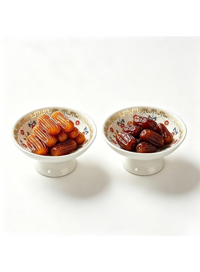 Nailuck 2PCS White Ceramic Date Bowl With Elegant Gold Trim, Sturdy Bowl For Dates Nuts Candy, Dishwasher & Freezer Safe - Image 2