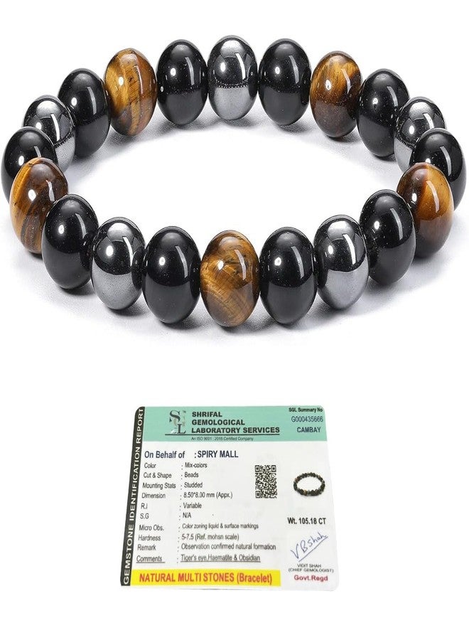 Spiry Original Triple Protection Bracelet | Lab Certified Crystal Braselet - Black Obsidian, Hematite & Tiger Eye - Adjustable Natural Stone Bracelet for Grounding & Positive Energy - Handmade Spiritual Jewelry - Image 1