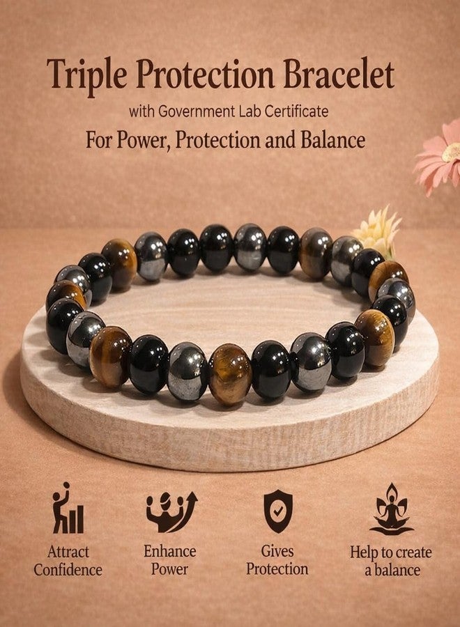 Spiry Original Triple Protection Bracelet | Lab Certified Crystal Braselet - Black Obsidian, Hematite & Tiger Eye - Adjustable Natural Stone Bracelet for Grounding & Positive Energy - Handmade Spiritual Jewelry - Image 3