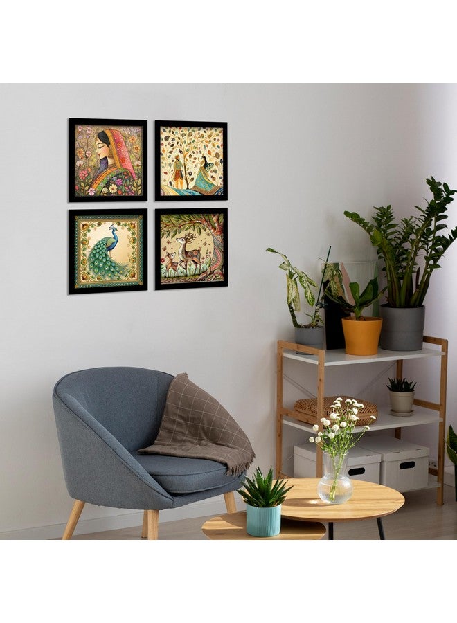 Rousrie Madhubani Art Framed Painting For Home, Living Room, Hall | Traditional Rajasthani Pichwai Art Paitnings With Frame For Home Decor (Set Of 4) - Image 5