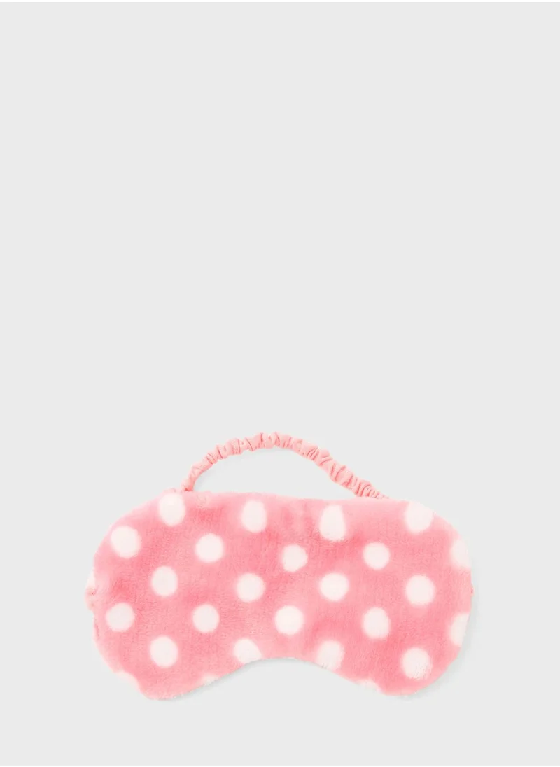 Claires Polka Dot Plush Sleeping Mask - Pink