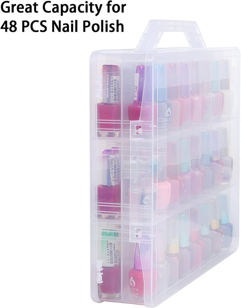 EVERMARKET Nail Polish Holder Organizer with Lid and Handle, Clear, 48 Bottles, For Cosmetics & Make-Up Simple multi-feature practical build - Image 3
