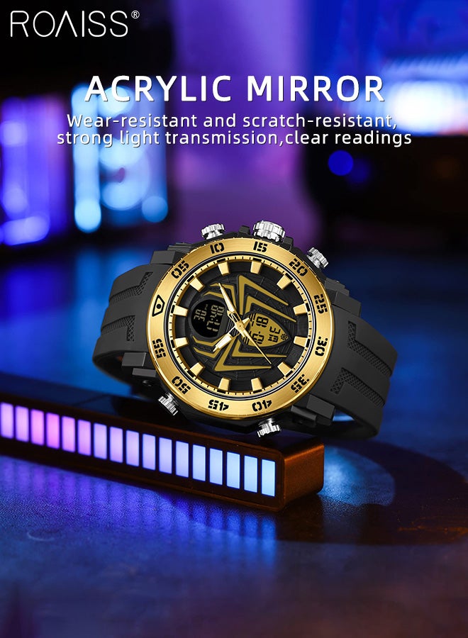 رويس ساعة رياضية للرجال متعددة الوظائف مقاومة للماء حتى عمق 50 متر بسوار من مادة TPU مضيئة مع منبه وساعة توقيت 12 ساعة/24 ساعة للأنشطة الخارجية - Image 2