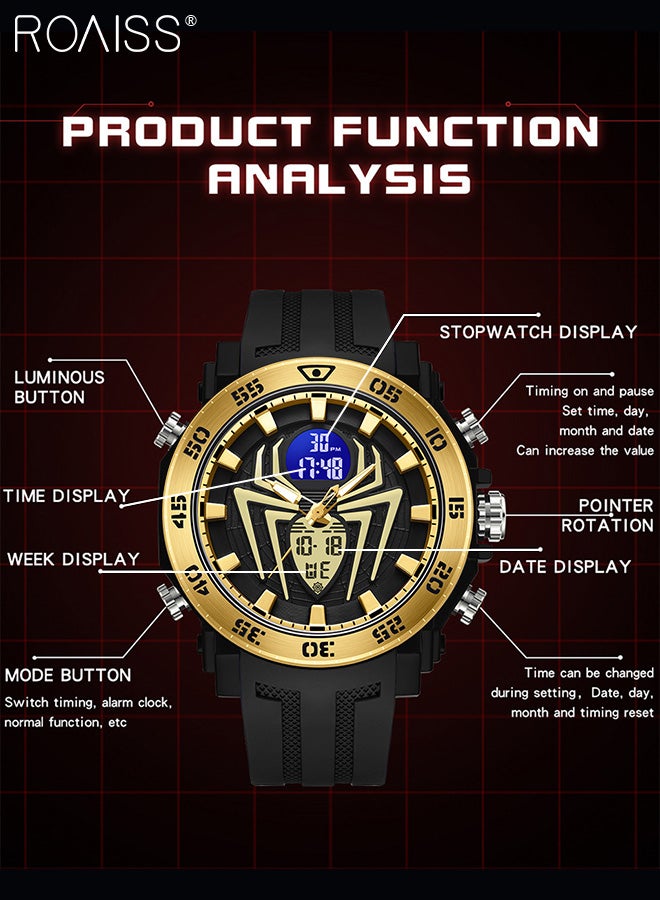 رويس ساعة رياضية للرجال متعددة الوظائف مقاومة للماء حتى عمق 50 متر بسوار من مادة TPU مضيئة مع منبه وساعة توقيت 12 ساعة/24 ساعة للأنشطة الخارجية - Image 4