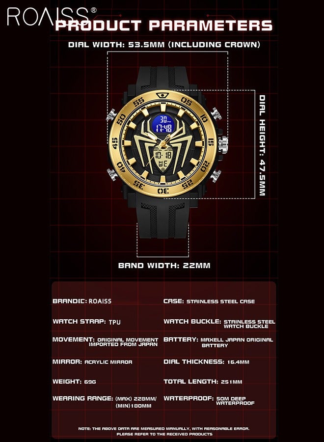 رويس ساعة رياضية للرجال متعددة الوظائف مقاومة للماء حتى عمق 50 متر بسوار من مادة TPU مضيئة مع منبه وساعة توقيت 12 ساعة/24 ساعة للأنشطة الخارجية - Image 3