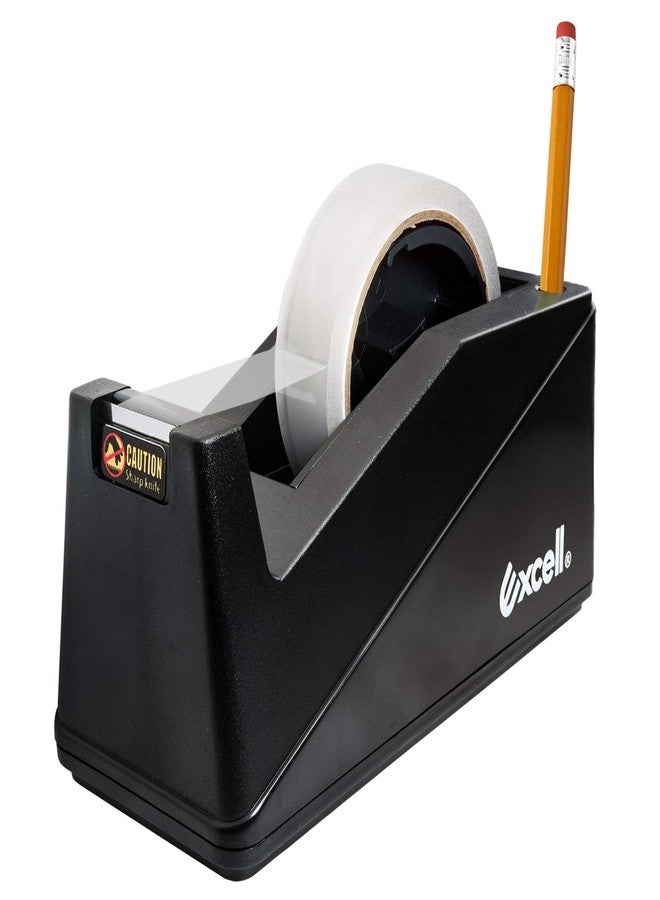 Excell EX-19125BK Dualcore Desk Tape Dispenser (1"+3" Core) with Pen Pencil Holder, Tape Dispenser Desk for Home, Office, Shop, Retail Store and Warehouse Wrapping Purpose - Image 1