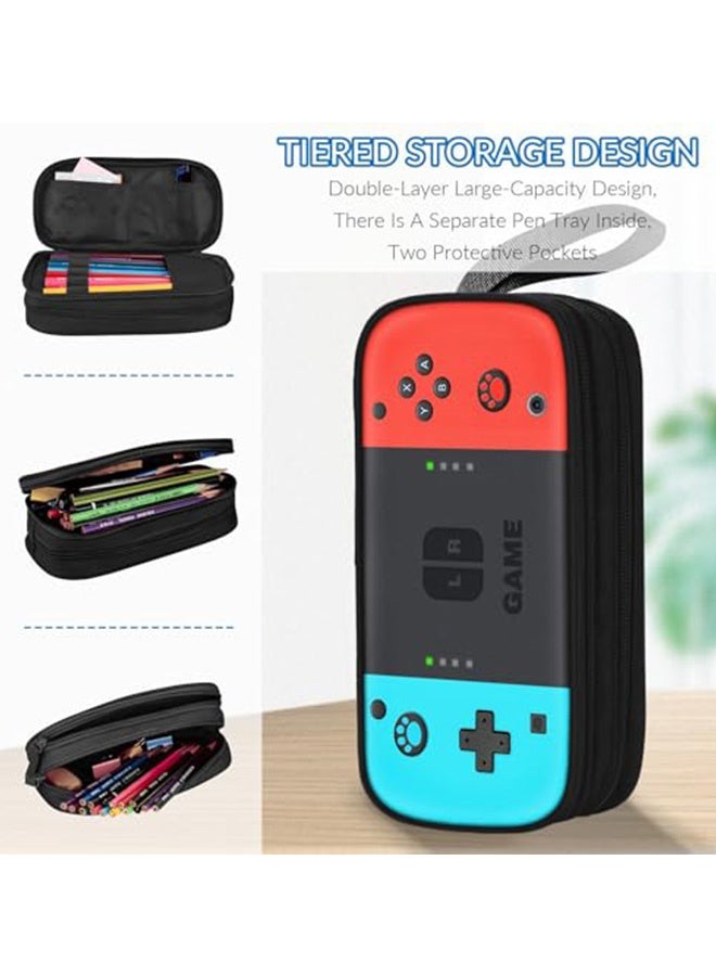 Gamer Style Large Pencil Case 2 Zipper Compartments Big Capacity Organizer Waterproof Pen Pouch for Boys Kids Teens for School Class Homework Gaming Room Storage Travel Stationery Ideal Bithday Gift - Image 2