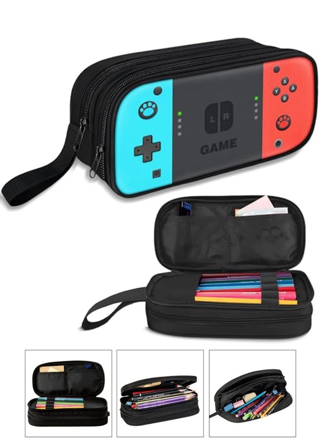 Gamer Style Large Pencil Case 2 Zipper Compartments Big Capacity Organizer Waterproof Pen Pouch for Boys Kids Teens for School Class Homework Gaming Room Storage Travel Stationery Ideal Bithday Gift - Image 1