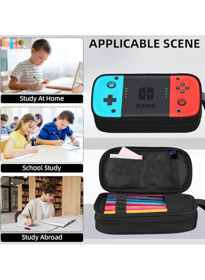 Gamer Style Large Pencil Case 2 Zipper Compartments Big Capacity Organizer Waterproof Pen Pouch for Boys Kids Teens for School Class Homework Gaming Room Storage Travel Stationery Ideal Bithday Gift - Image 3