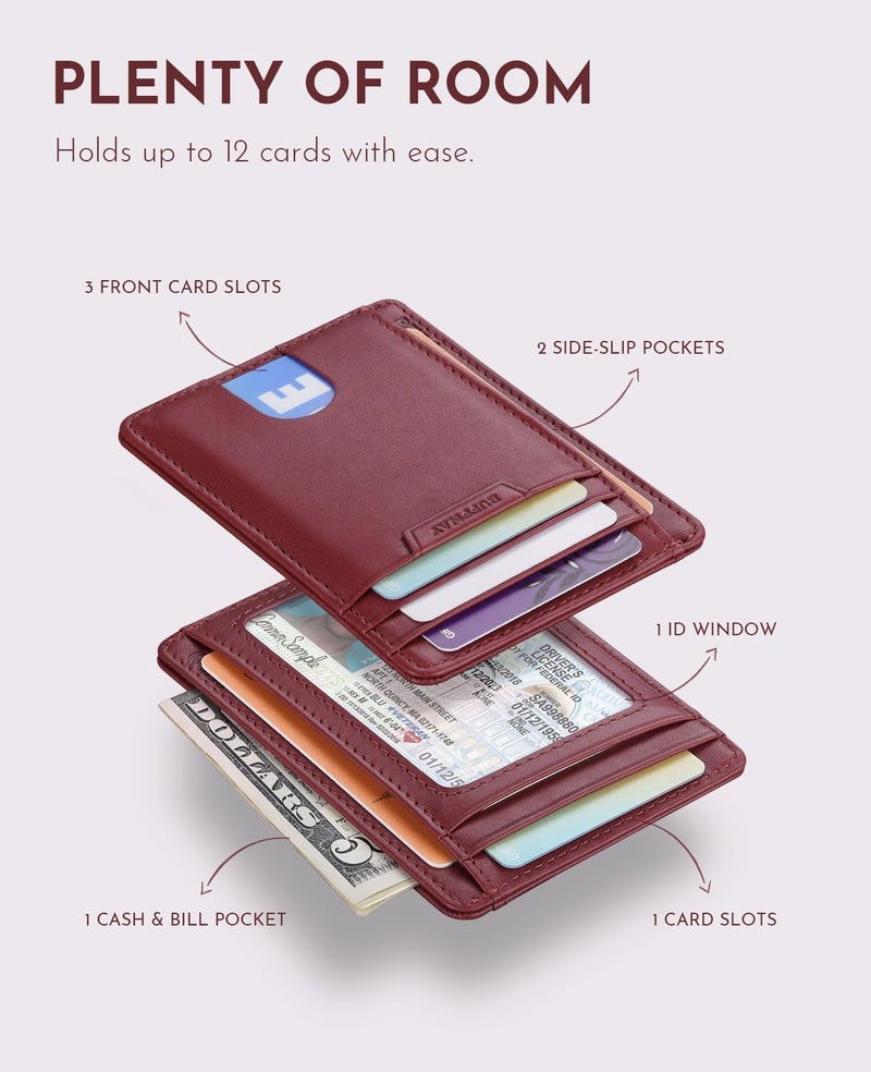 Buffway Slim Wallet for Men Women Minimalist Small Leather Front Pocket Wallets with RFID Blocking and Gifts Box - Bassa Mars Red - Image 4