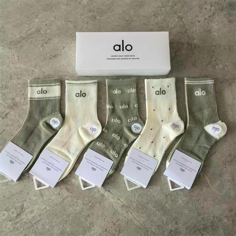 ALO Yoga Cotton Mid-Calf Socks - 80% Cotton Breathable Casual Sport Socks for Men and Women, All Seasons