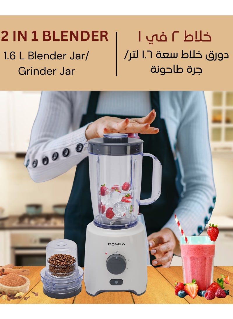 DOMEA - 2-in-1 Blender & Grinder, 650W High-Speed Motor, 1.6L Juice Blender Jar + 300 ml Grinder Jar, 2-Speed + Pulse Function, Stainless Steel Blade, Ice Crushing, Coffee Grinding, Countertop Blender - Image 1