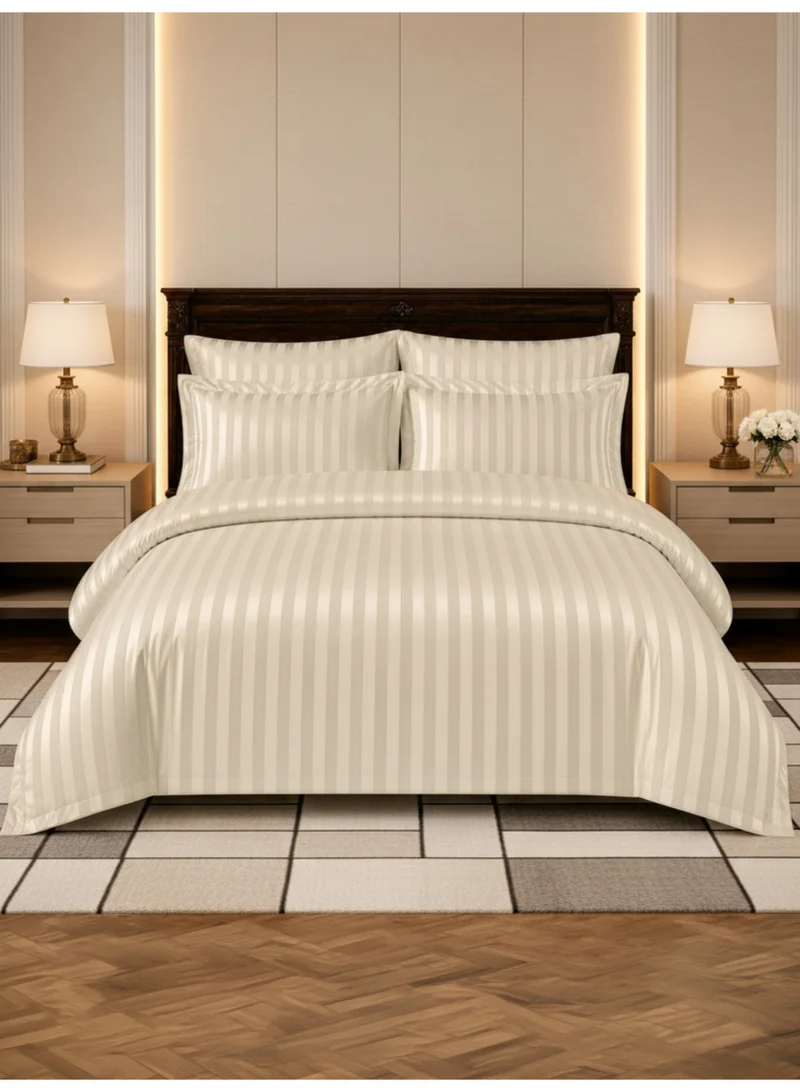 Donetella Hotel Striped Duvet Cover Set, Fits 200x200 cm Size Bed, 6-Pcs King Size Bedding Set, Brushed Microfiber Fabric, (Filler Not Included).