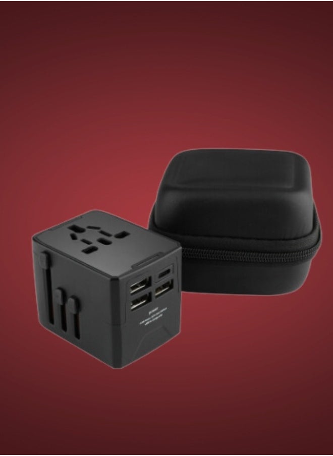 HaveDream - Global Conversion Plug, Multi-Function Travel Universal Conversion Socket-European And American Standards (Black-3USB+TYPEC) - Image 1