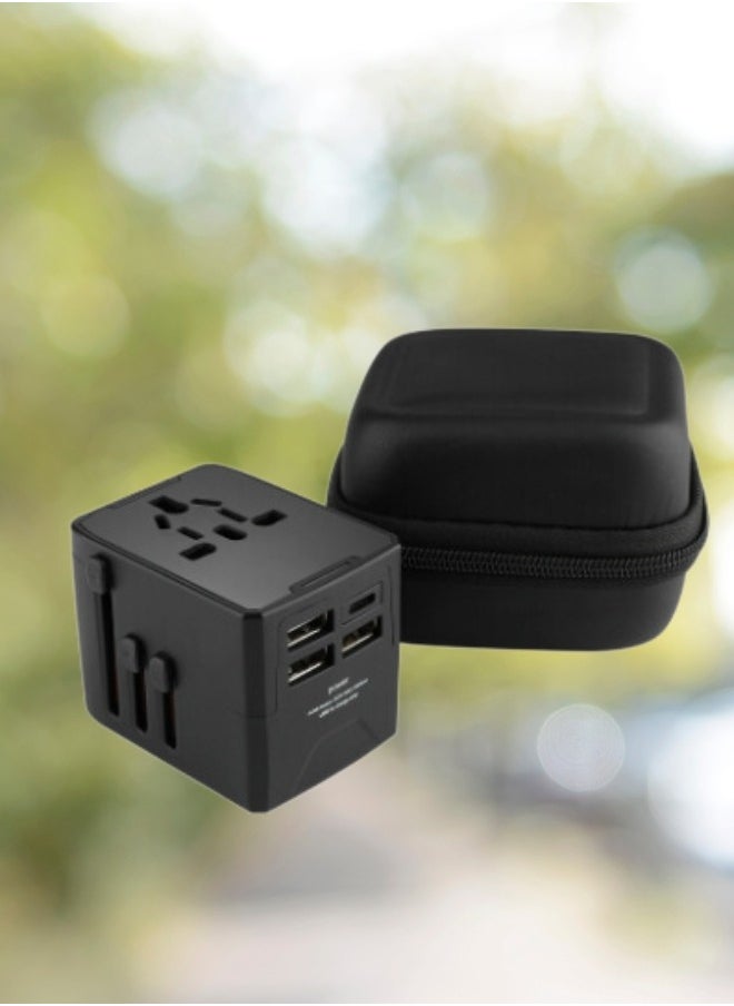 HaveDream - Global Conversion Plug, Multi-Function Travel Universal Conversion Socket-European And American Standards (Black-3USB+TYPEC) - Image 1