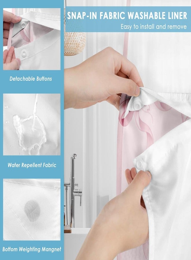 Nesphy No Hook Pink Bows Shower Curtain with Snap in Fabric Liner Set, Cute Bow Girly Double Layers Waterproof Fabric with See Through Top Window Open Grommet Bath Curtain 71x74 Inch - Image 5