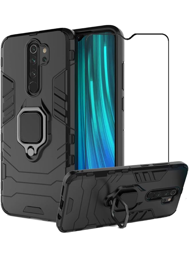 إيروريكس جراب لهاتف Xiaomi Redmi Note 8 Pro مع واقي شاشة من الزجاج المقوى، جراب مدرع هجين عالي التحمل مقاوم للصدمات ومسند لهاتف Xiaomi Redmi Note 8 Pro، أسود - Image 1