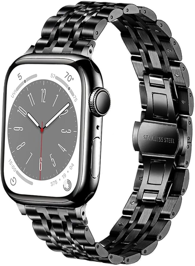 DEALELE Strap Compatible with iWatch 38mm 42mm 40mm 44mm 41mm 45mm 49mm, 7-Rows Stainless Steel Metal Replacement Bands for Apple Watch Series 8/7 / 6/5 / 4/3 / SE/Ultra Women Men