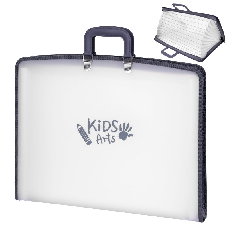 CRAFTALENT 11x17 Kids Art Portfolio - Accordian File Organizer with 13 Pockets, Art Portfolio for Kids with Handle and Zipper Closure - Oxford Cloth, Frosted Translucent Artwork Folder for Children - 1 Pack - Image 1