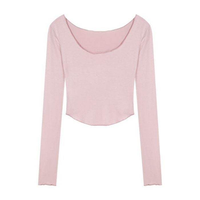 [] Pure Desire Wind Short T-Shirt Top Women'S Waistline Slim Inner Long Sleeve Irregular Base Shirt - Image 1