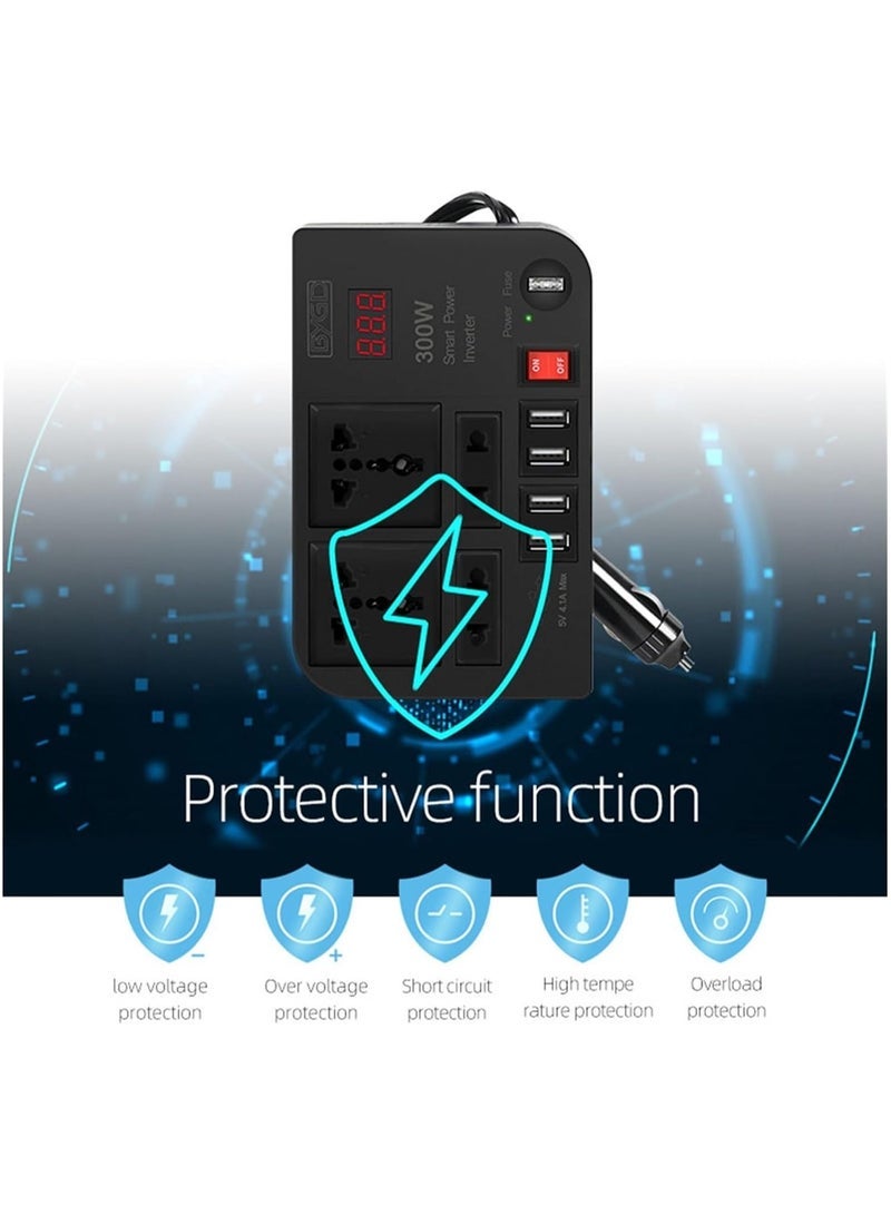 BYGD 300W Car Power Inverter DC 12V/24V to 220V AC with 4 USB Ports Fast Charging with 2 Universal Sockets with Multifunctional LED Display Photovoltaic Inverter - Image 4