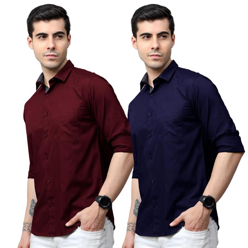 Tee Projekt Cotton Shirt for Men ll Front Pocket Shirt ll Stylish Long Sleeve Shirt ll Soild Regular Fit (Pack of 2) - Image 1