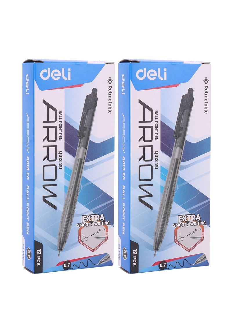 Deli مجموعة أقلام حبر جاف قابلة للسحب من Arrow مكونة من 24 قطعة برأس 0.7 مم وحبر أسود - Image 1
