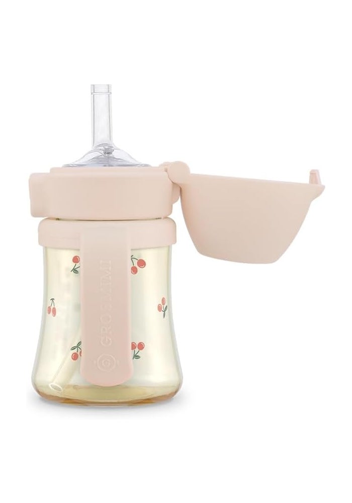 GROSMIMI Flip Top Spill Proof Sippy Cup, PPSU, BPA Free, 6 oz, Stage 2 Straw for Toddlers (Cherry) - Image 3