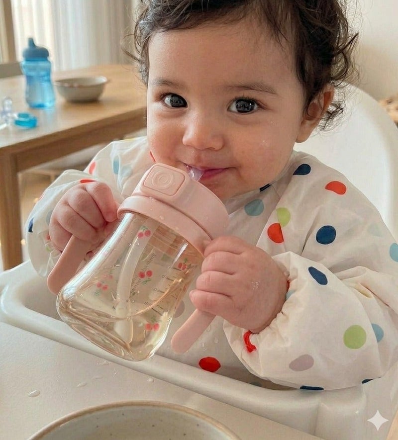 GROSMIMI Flip Top Spill Proof Sippy Cup, PPSU, BPA Free, 6 oz, Stage 2 Straw for Toddlers (Cherry) - Image 1