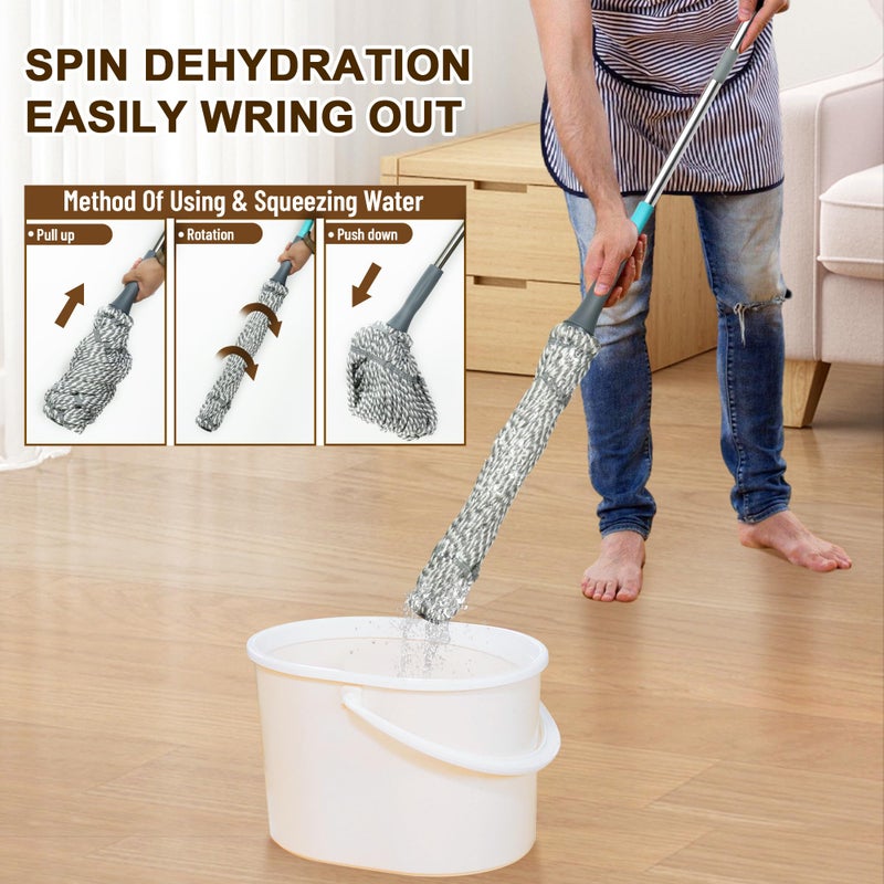 Kickleen Self Wringing Mop - Easy Squeeze Twist Mop with 52.5 Inch Long Handle, Heavy Duty for Hardwood, Tile, Vinyl & Laminate Floors (Gray) - Image 5