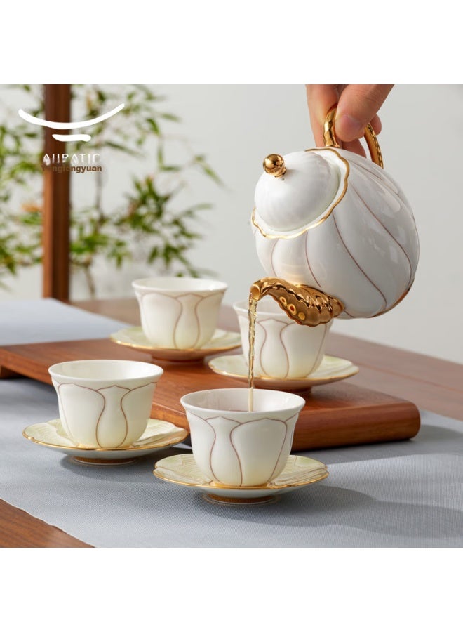 Auratic Guoci Yongfengyuan, Shengshi Magnolia, 10-piece Ceramic Tea Set, Gift Box Packaging - Image 3