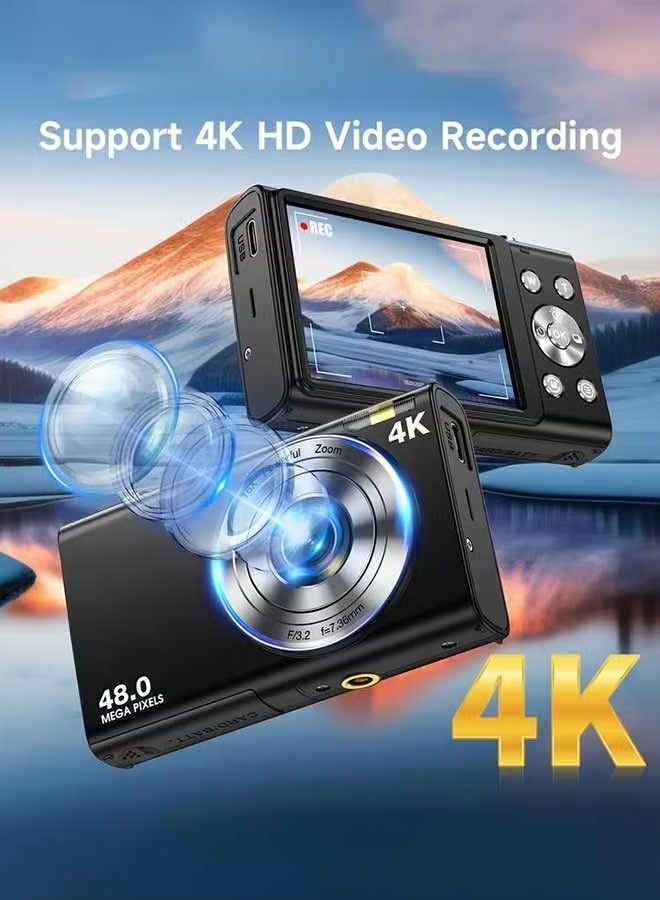 ZONBON Digital Camera, Autofocus UHD 4K Point and Shoot Cameras with 64GB Card Vlogging Camera , 48MP Camera Digital with 16X Zoom Anti Shake - Image 3