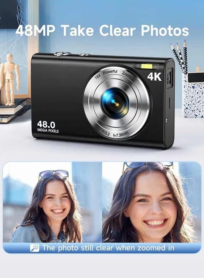 ZONBON Digital Camera, Autofocus UHD 4K Point and Shoot Cameras with 64GB Card Vlogging Camera , 48MP Camera Digital with 16X Zoom Anti Shake - Image 5