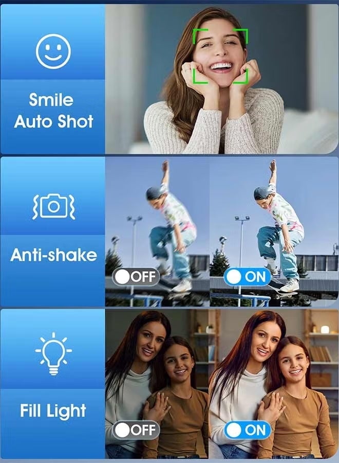 ZONBON Digital Camera, Autofocus UHD 4K Point and Shoot Cameras with 64GB Card Vlogging Camera , 48MP Camera Digital with 16X Zoom Anti Shake - Image 4