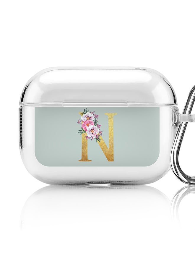 Stylizedd Classic Clear printed Case for Apple AirPods Pro 2nd Generation Thin Transparent Cover - Custom Monogram Initial Letter Floral Pattern Alphabet - N ( Light Green ) - Image 1
