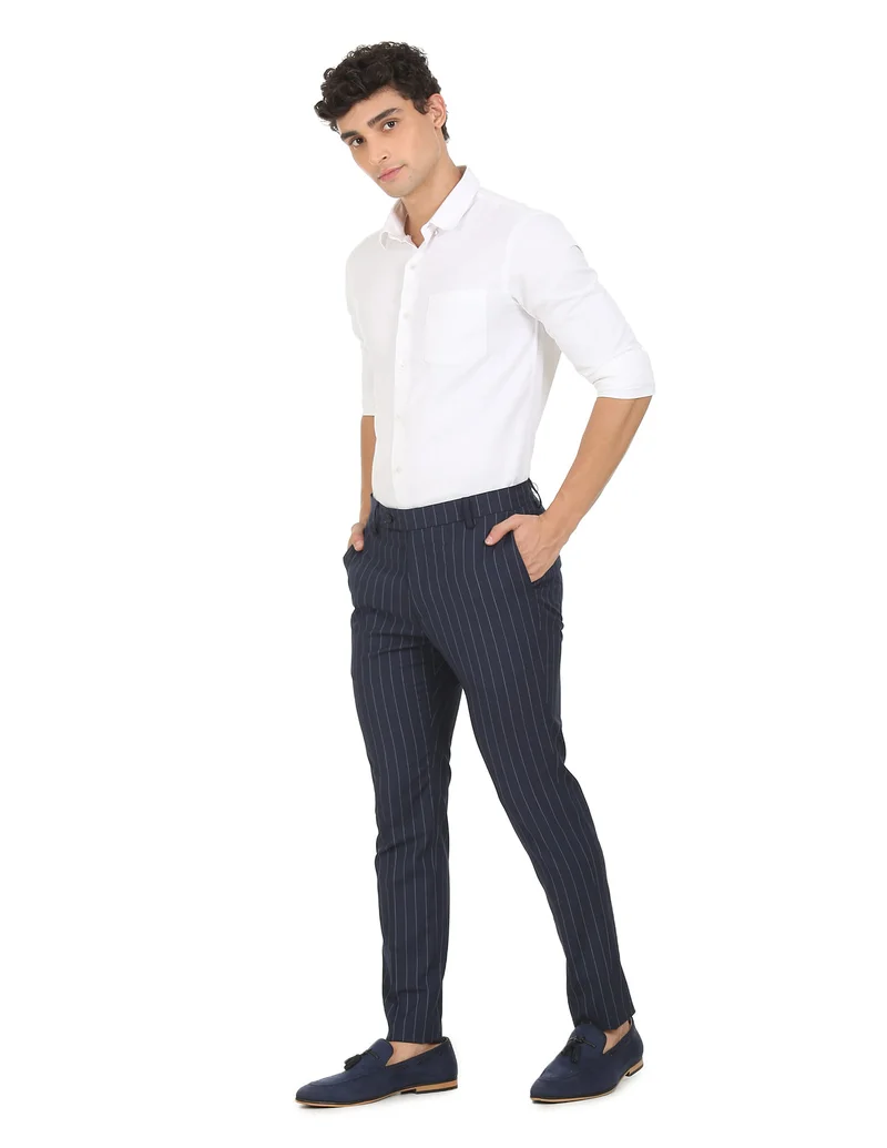 Arrow Mid Rise Striped Formal Trousers