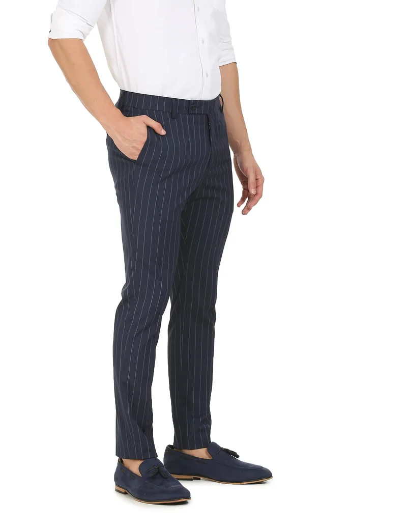 Mid Rise Striped Formal Trousers