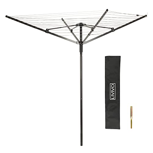 LIVIVO Outdoor Garden 4 Arm 45m folding Rotary Washing Line Clothes Airer Dryer with Free Ground Spike and Cover Black