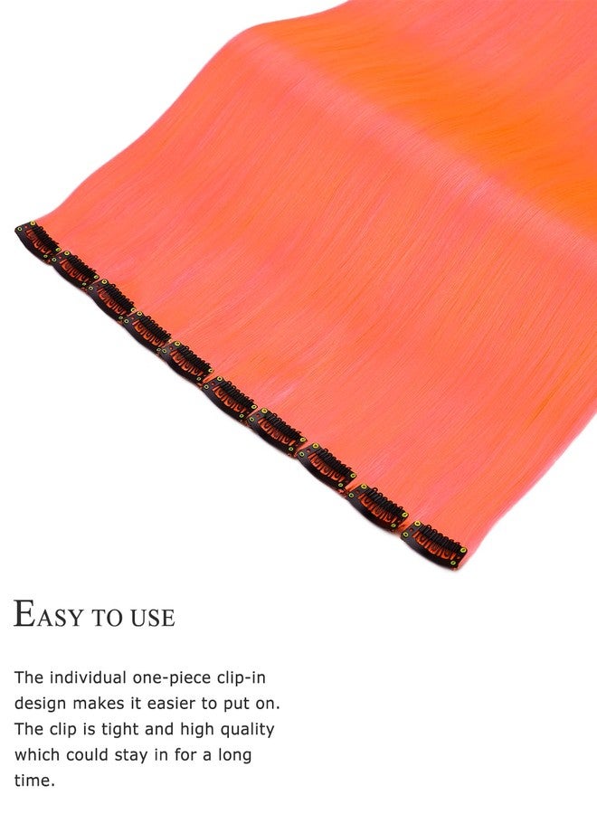 Rose bud Coloured Hair Extensions Clip in 10 pcs Straight Synthetic Hairpieces Highlights 21 Inch Orange Clip on Hair Extension for Women Girls Christmas Party - Image 4