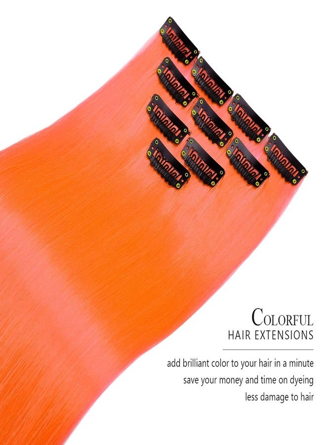 Rose bud Coloured Hair Extensions Clip in 10 pcs Straight Synthetic Hairpieces Highlights 21 Inch Orange Clip on Hair Extension for Women Girls Christmas Party - Image 2