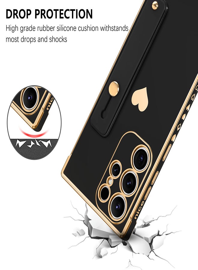 جراب رفيع فاخر مقاوم للصدمات لهاتف Samsung Galaxy S23 Ultra مقاس 6.8 بوصة بتصميم قلب وحزام معصم - غطاء واقٍ ناعم للرجال والنساء - Image 4