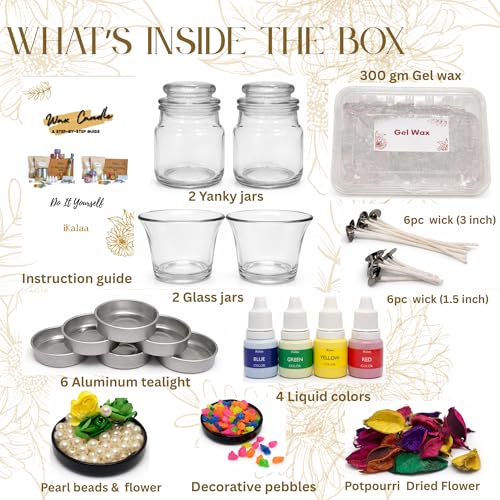 iKalaa® CrystalGlow Gel Wax Candle Making Kit | Medium DIY Candle Kit for Beginners & Professionals | Complete Set with Gel Wax, Colors, Wicks, Jars & Decorative Elements - Image 2