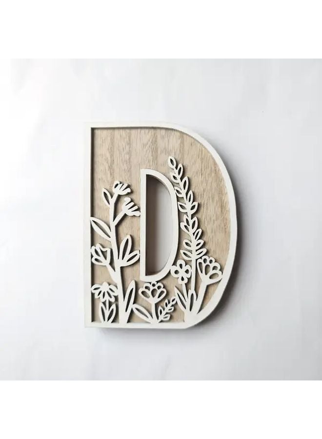 Rustic Wooden Floral Carved Letter D Wall Art Wedding Decor Home Accent - Image 1