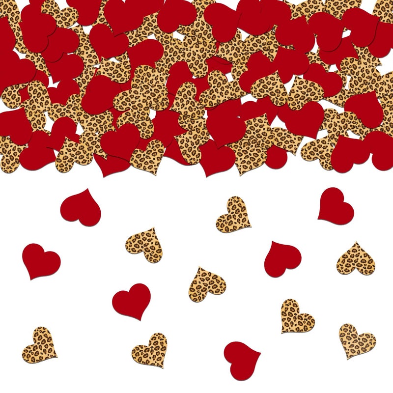 Merrystorm 200Pcs Leopard Print Heart Confetti Leopard & Cheetah Party Decorations Red Heart Confetti Table Decor for Baby Shower Birthday Bachelorette Bridal Shower Engagement Party Supplies - Image 1