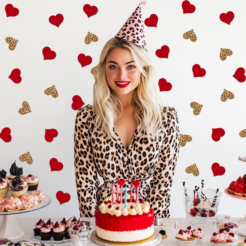Merrystorm 200Pcs Leopard Print Heart Confetti Leopard & Cheetah Party Decorations Red Heart Confetti Table Decor for Baby Shower Birthday Bachelorette Bridal Shower Engagement Party Supplies - Image 3