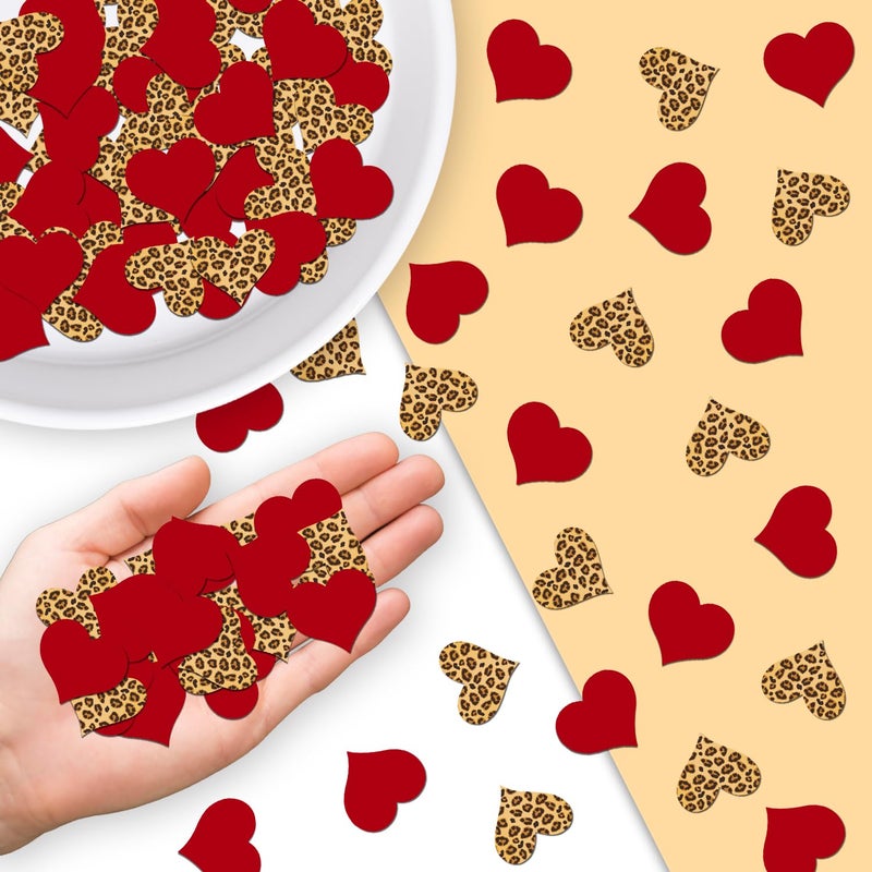 Merrystorm 200Pcs Leopard Print Heart Confetti Leopard & Cheetah Party Decorations Red Heart Confetti Table Decor for Baby Shower Birthday Bachelorette Bridal Shower Engagement Party Supplies - Image 4